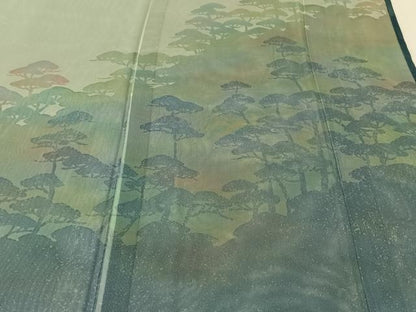 平和屋着物▽訪問着　無双　紗袷　紗×紗　手描き　松文　暈し染め　正絹　逸品　AABH2190jh