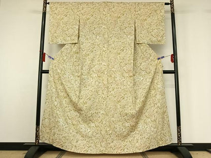 平和屋着物▽上質な小紋　単衣　花鳥文　正絹　逸品　AABH2191jh