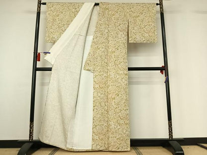 平和屋着物▽上質な小紋　単衣　花鳥文　正絹　逸品　AABH2191jh