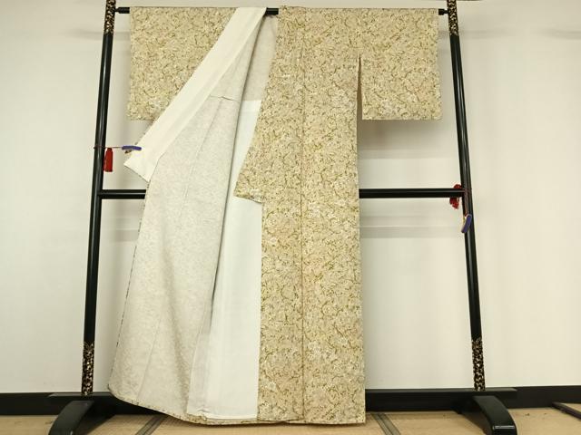 平和屋着物▽上質な小紋　単衣　花鳥文　正絹　逸品　AABH2191jh