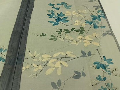 平和屋着物▽訪問着　無双　紗袷　紗×紗　手描き　枝花文　正絹　逸品　AABH2192jh