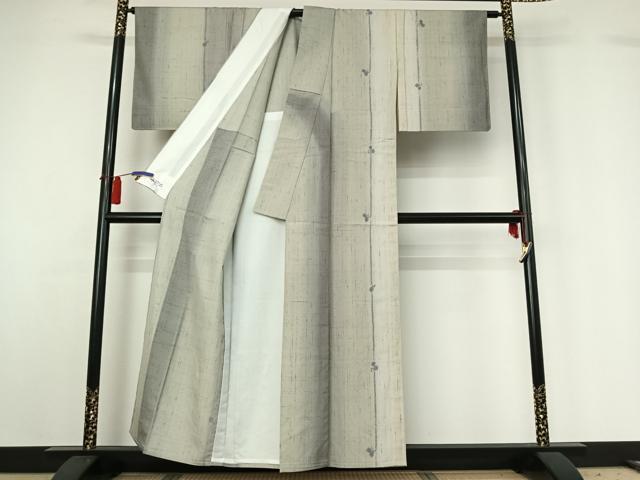 平和屋着物▽上質な紬　単衣　草花文　暈し染め　やまと誂製　正絹　逸品　AABH2193jh 平和屋着物▽上質な紬 単衣 草花文 暈し染め やまと誂