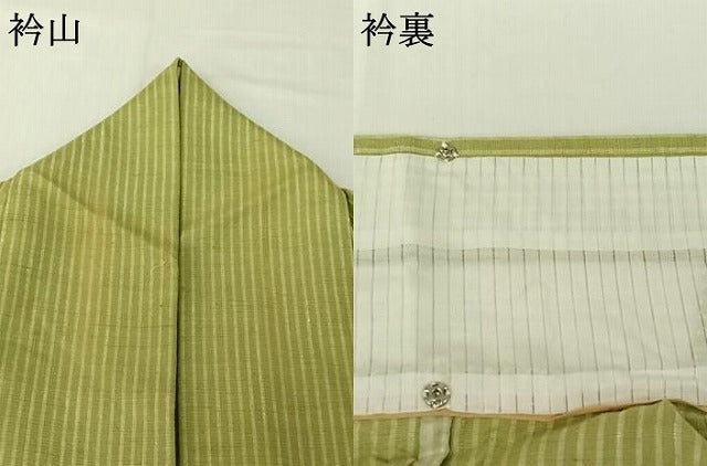 平和屋着物▽上質な紬　単衣　縞　正絹　逸品　AABH2194jh