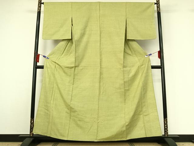平和屋着物▽上質な紬　単衣　縞　正絹　逸品　AABH2194jh