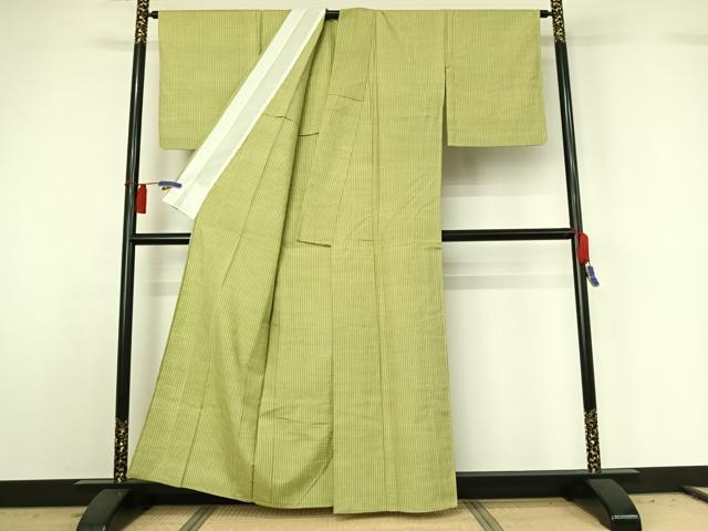 平和屋着物▽上質な紬　単衣　縞　正絹　逸品　AABH2194jh