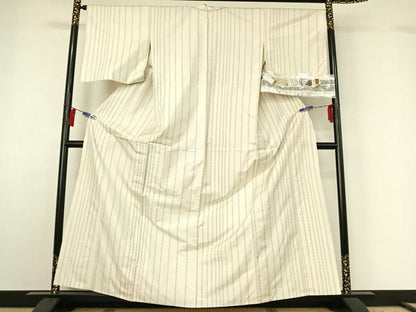 平和屋着物▽本場奄美大島紬　白大島　単衣　泥染　縞　証紙付き　正絹　逸品　AABH2195jh