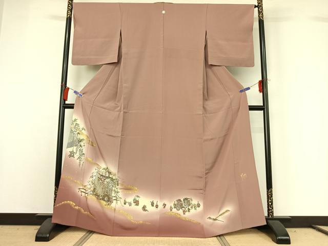 平和屋着物▽豪華色留袖　単衣　刺繍　御所車人物花文　暈し染め　金糸　金彩　正絹　逸品　AABH2204jh