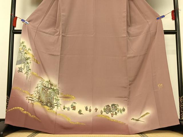 平和屋着物▽豪華色留袖　単衣　刺繍　御所車人物花文　暈し染め　金糸　金彩　正絹　逸品　AABH2204jh
