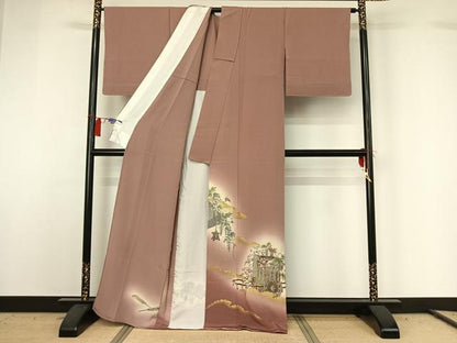 平和屋着物▽豪華色留袖　単衣　刺繍　御所車人物花文　暈し染め　金糸　金彩　正絹　逸品　AABH2204jh