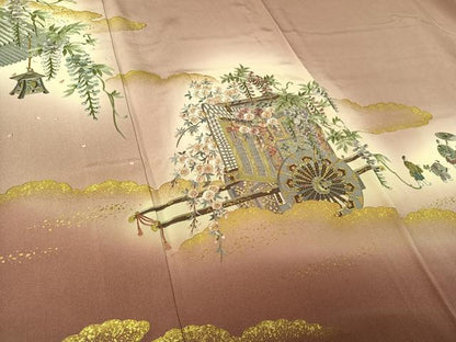 平和屋着物▽豪華色留袖　単衣　刺繍　御所車人物花文　暈し染め　金糸　金彩　正絹　逸品　AABH2204jh