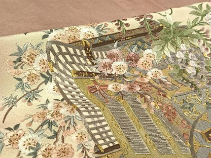 平和屋着物▽豪華色留袖　単衣　刺繍　御所車人物花文　暈し染め　金糸　金彩　正絹　逸品　AABH2204jh