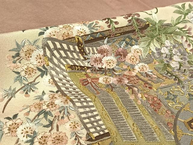 平和屋着物▽豪華色留袖　単衣　刺繍　御所車人物花文　暈し染め　金糸　金彩　正絹　逸品　AABH2204jh