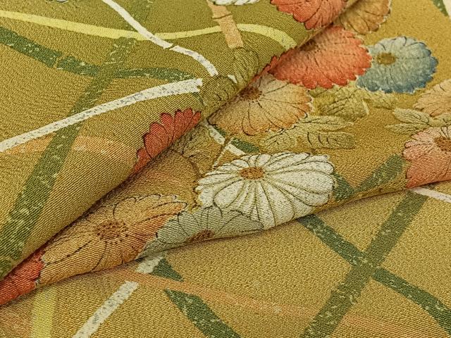 平和屋着物▽上質な小紋　単衣　草花文　正絹　逸品　AABH2206jh