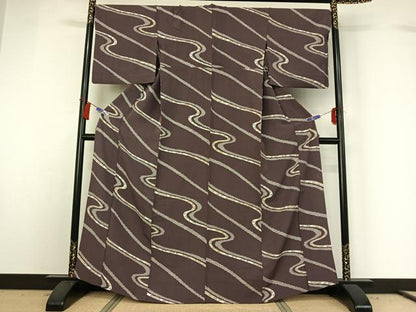 平和屋着物▽上質な小紋　単衣　手描き　流水花文　三越扱い　正絹　逸品　AABH2207jh