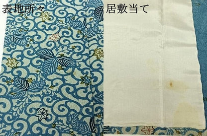 平和屋着物▽上質な小紋　単衣　藍　型染め　花唐草文　鬼しぼ縮緬　正絹　逸品　AABH2209jh