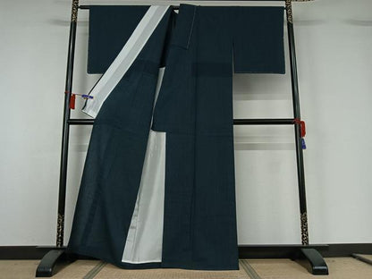 平和屋着物▽上質な紬　単衣　縞　正絹　逸品　未使用　AABH2210jh