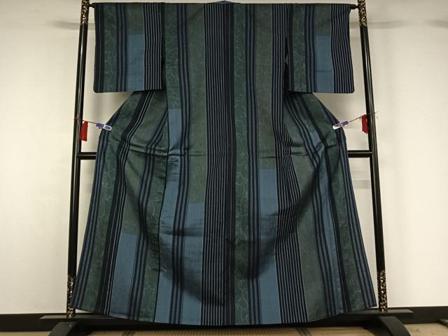 平和屋着物▽上質な紬　単衣　花間道　正絹　逸品　AABH2211jh
