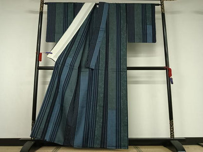 平和屋着物▽上質な紬　単衣　花間道　正絹　逸品　AABH2211jh