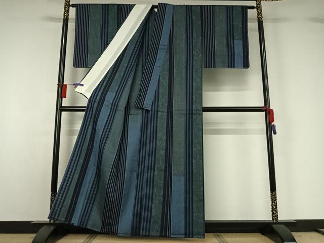 平和屋着物▽上質な紬　単衣　花間道　正絹　逸品　AABH2211jh