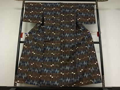 平和屋着物▽上質な紬　単衣　琉球絣　西武百貨店扱い　正絹　逸品　AABH2213jh