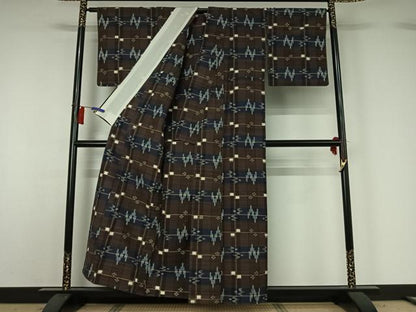 平和屋着物▽上質な紬　単衣　琉球絣　西武百貨店扱い　正絹　逸品　AABH2213jh