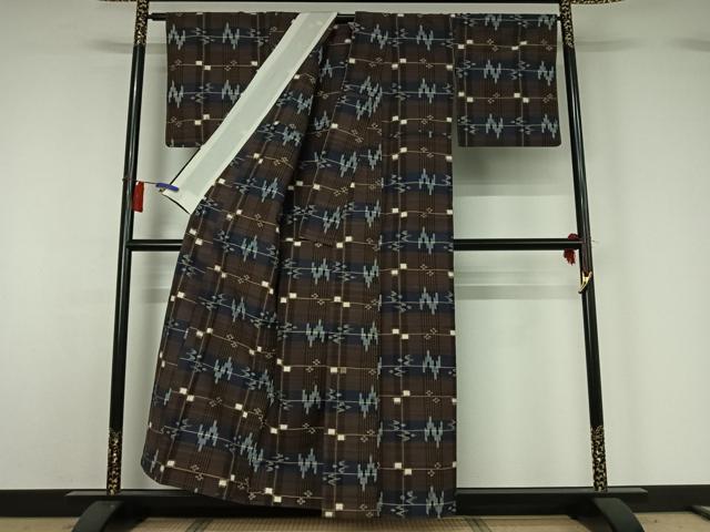 平和屋着物▽上質な紬　単衣　琉球絣　西武百貨店扱い　正絹　逸品　AABH2213jh
