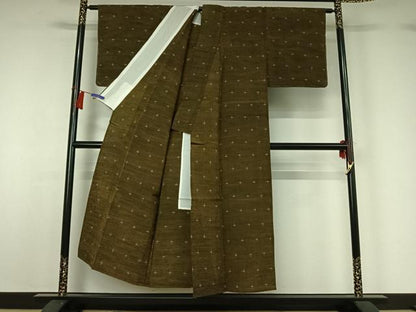 平和屋着物▽上質な紬　単衣　十字絣　正絹　逸品　AABH2214jh