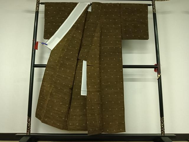 平和屋着物▽上質な紬　単衣　十字絣　正絹　逸品　AABH2214jh