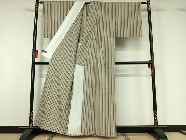 平和屋着物▽紬　単衣　縞　綿　AABH2218jh