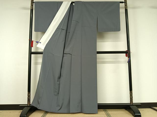 平和屋着物▽お召　単衣　絹鼠色　正絹　逸品　AABH2219jh