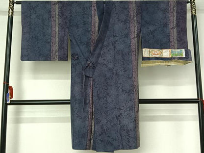 平和屋着物▽道中着　スリーシーズン　春夏秋　塵除け　本場縞大島紬　草花文　証紙付き　正絹　逸品　AABH2223jh