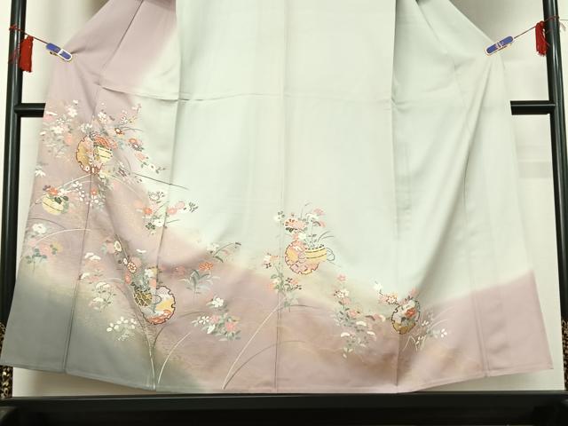平和屋着物▽訪問着　単衣　雪輪飾花文　暈し染め　金彩　正絹　逸品　AABH2224jh
