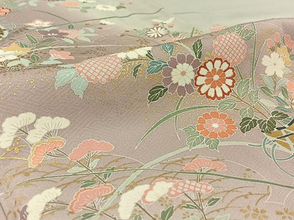 平和屋着物▽訪問着　単衣　雪輪飾花文　暈し染め　金彩　正絹　逸品　AABH2224jh