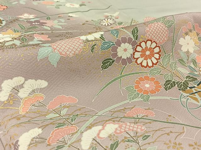 平和屋着物▽訪問着　単衣　雪輪飾花文　暈し染め　金彩　正絹　逸品　AABH2224jh