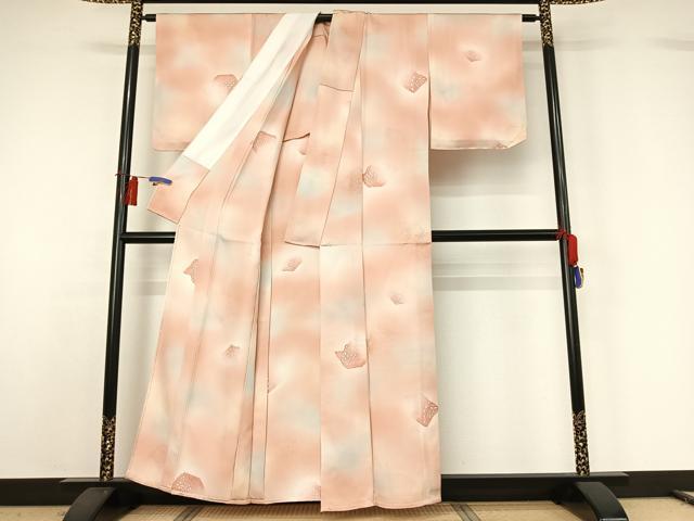 平和屋着物▽上質な小紋 単衣 正倉院花文 暈し染め 正絹 逸品 AABH2226jh