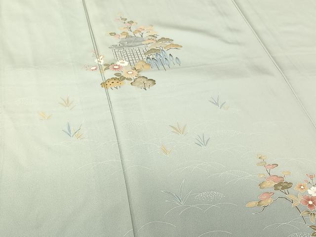 平和屋着物▽訪問着　単衣　作家物　風景花文　暈し染め　正絹　逸品　AABH2227jh 平和屋着物▽訪問着 単衣 作家物 風景花文 暈し染め 正絹 逸品