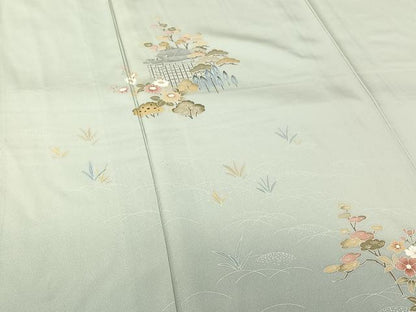 平和屋着物▽訪問着　単衣　作家物　風景花文　暈し染め　正絹　逸品　AABH2227jh