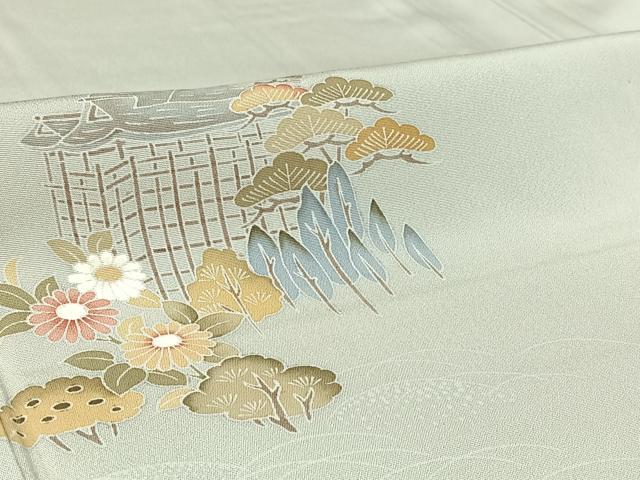 平和屋着物▽訪問着　単衣　作家物　風景花文　暈し染め　正絹　逸品　AABH2227jh 平和屋着物▽訪問着 単衣 作家物 風景花文 暈し染め 正絹 逸品