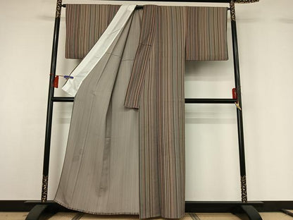 平和屋着物▽上質な小紋　単衣　縞　正絹　逸品　AABH2228jh