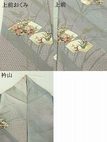 平和屋着物▽上質な小紋　単衣　地紙花文　正絹　逸品　AABH2229jh