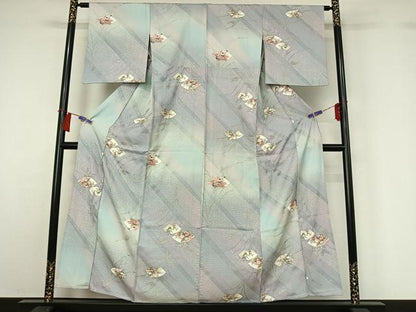 平和屋着物▽上質な小紋　単衣　地紙花文　正絹　逸品　AABH2229jh