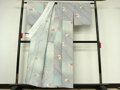 平和屋着物▽上質な小紋　単衣　地紙花文　正絹　逸品　AABH2229jh