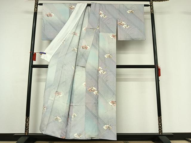 平和屋着物▽上質な小紋　単衣　地紙花文　正絹　逸品　AABH2229jh