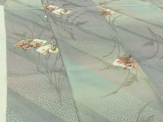 平和屋着物▽上質な小紋　単衣　地紙花文　正絹　逸品　AABH2229jh