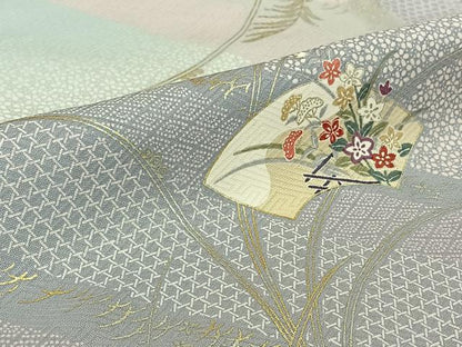平和屋着物▽上質な小紋　単衣　地紙花文　正絹　逸品　AABH2229jh