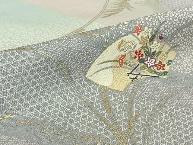 平和屋着物▽上質な小紋　単衣　地紙花文　正絹　逸品　AABH2229jh