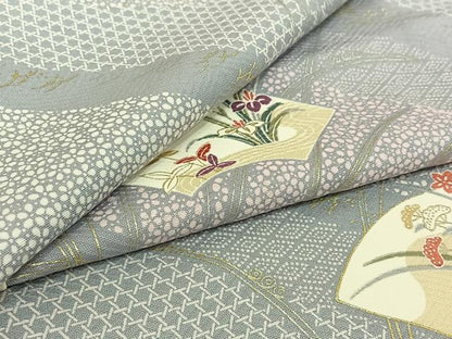 平和屋着物▽上質な小紋　単衣　地紙花文　正絹　逸品　AABH2229jh