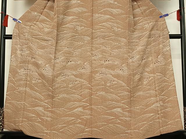 平和屋着物▽訪問着　単衣　紬地　立波文　正絹　逸品　AABH2230jh