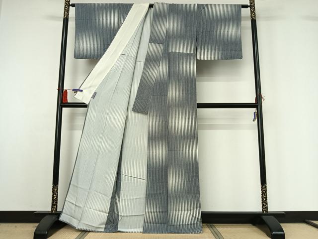 平和屋着物▽上質な小紋　単衣　変わり縞　正絹　逸品　AABH2231jh