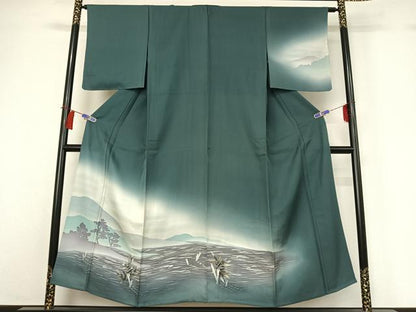 平和屋着物▽訪問着　単衣　風景笹竹文　暈し染め　金彩　正絹　逸品　AABH2232jh
